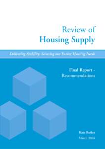 Review of Housing Supply Delivering Stability: Securing our Future Housing Needs Final Report Recommendations
