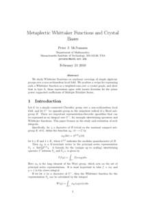 Metaplectic Whittaker Functions and Crystal Bases Peter J. McNamara Department of Mathematics Massachusetts Institute of Technology, MA 02139, USA [removed]