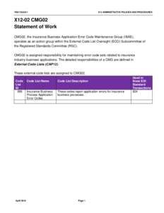 RSC130.02v1  X12 ADMINISTRATIVE POLICIES AND PROCEDURES X12-02 CMG02 Statement of Work