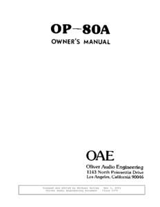 Scanned and edited by Michael Holley Oliver Audio Engineering Document Mar 1, 2001 Circa 1976