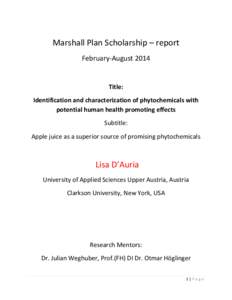 Marshall Plan Scholarship – report February-August 2014 Title: Identification and characterization of phytochemicals with potential human health promoting effects