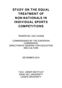 STUDY ON THE EQUAL TREATMENT OF NON-NATIONALS IN INDIVIDUAL SPORTS COMPETITIONS TENDER NO. EAC[removed]
