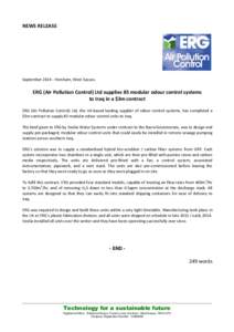 NEWS RELEASE  SeptemberHorsham, West Sussex. ERG (Air Pollution Control) Ltd supplies 85 modular odour control systems to Iraq in a $3m contract