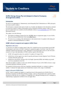 Update to Creditors Griffin Energy Group Pty Ltd (Subject to Deed of Company Arrangement) (GEG) Update 1 July 2011