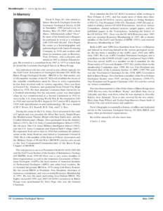 NewsInsights • www.lgs.lsu.edu  In Memory David E. Pope, 84, who retired as Senior Research Geologist from the Louisiana Geological Survey (LGS)