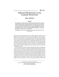 International Journal of Philosophical Studies Vol. 12(3), 297–313  Indexical Relativism versus Genuine Relativism Max Kölbel International