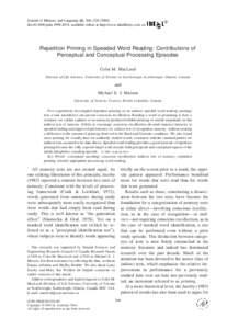 Journal of Memory and Language 42, 208 –doi:jmla, available online at http://www.idealibrary.com on Repetition Priming in Speeded Word Reading: Contributions of Perceptual and Conceptual Pr