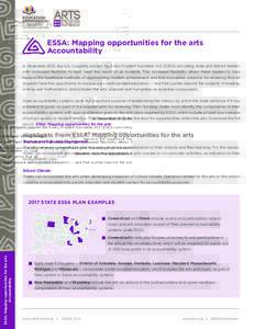 ESSA: Mapping opportunities for the arts Accountability In December 2015, the U.S. Congress passed the Every Student Succeeds Act (ESSA) providing state and district leaders with increased flexibility to best meet the ne