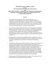 Agreement  Memorandum of Understanding between the World Health Organization and the International Committee for Weights an...