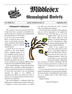 Middlesex Genealogical Society, SeptemberVol. XXVIII, No. 3 Darien, Fairfield County, CT