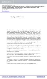 Cambridge University Press8 - Ontology and the Lexicon: A Natural Language Processing Perspective Edited by Chu-Ren Huang, Nicoletta Calzolari, Aldo Gangemi, Alessandro Lenci, Alessandro Oltramari and La