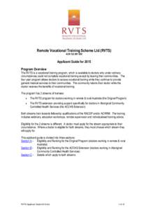Remote Vocational Training Scheme Ltd (RVTS) ACN[removed]Applicant Guide for 2015 Program Overview