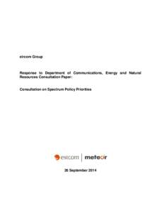 eircom Group  Response to Department of Communications, Energy and Natural Resources Consultation Paper:  Consultation on Spectrum Policy Priorities