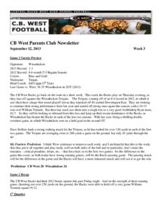 2013 Week 3 CB West Football Newsletter