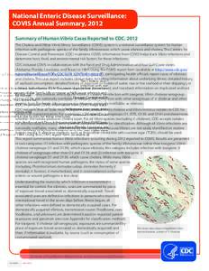 National Enteric Disease Surveillance: COVIS Annual Summary, 2012 Summary of Human Vibrio Cases Reported to CDC, 2012 The Cholera and Other Vibrio Illness Surveillance (COVIS) system is a national surveillance system for