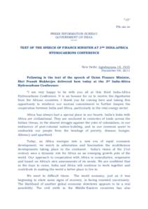 “15” Pib.nic.in PRESS INFORMATION BUREAU GOVERNMENT OF INDIA ***** TEXT OF THE SPEECH OF FINANCE MINISTER AT 3RD INDIA-AFRICA
