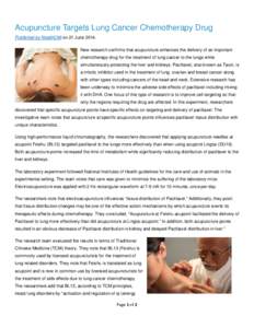 Acupuncture / Paclitaxel / Electroacupuncture / Traditional Chinese medicine / Mitotic inhibitor / Lung cancer / Kidney / Treatment of lung cancer / Medicine / Alternative medicine / Biology
