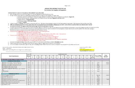 Pages 1 of 12  ANNUAL PROCUREMENT PLAN FOR 2016 For Common-Use Supplies and Equipment INSTRUCTIONS IN FILLING OUT THE ANNUAL PROCUREMENT PLAN (APP) FORM: 1. Select the appropriate worksheet depending on the nearest Regio