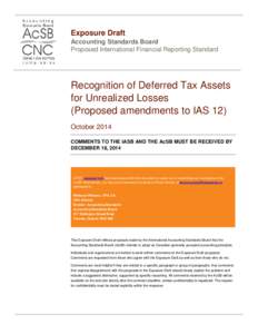 Exposure Draft Accounting Standards Board Proposed International Financial Reporting Standard Recognition of Deferred Tax Assets for Unrealized Losses