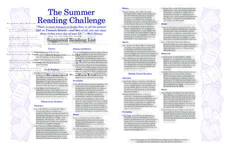 The Summer Reading Challenge “There is more treasure in books than in all the pirates’ loot on Treasure Island… and best of all, you can enjoy these riches every day of your life.” —Walt Disney
