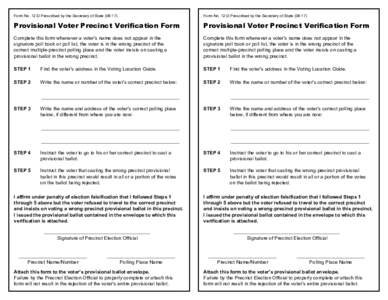 Provisional Voter Precinct Verification Form Form 12-D