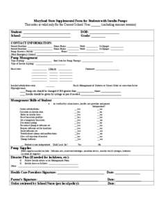 Maryland State Supplemental Form for Students with Insulin Pumps