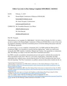 1  Follow-Up Letter to Don Sahong Complaint SHM[removed]14 DATE:  February, 11, 2015