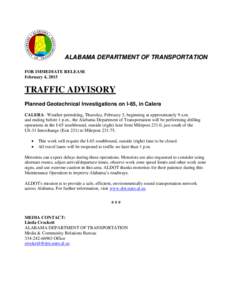 a ne Cls ALABAMA DEPARTMENT OF TRANSPORTATION FOR IMMEDIATE RELEASE February 4, 2015