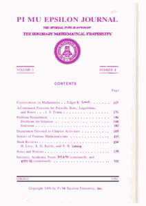 PI MU EPSILON JOURNAL THE OCTIOAL PUBLICATIONOF THEHONORARYMAnffiMATICALFRATERNITY  VOLUME 2