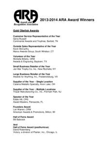 [removed]ARA Award Winners Gold Obelisk Awards Customer Service Representative of the Year