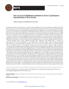 J. Acad. Entomol. Soc. 1: [removed]NOTE New record of Libytheana carinenta (Cramer) (Lepidoptera: Nymphalidae) in Nova Scotia