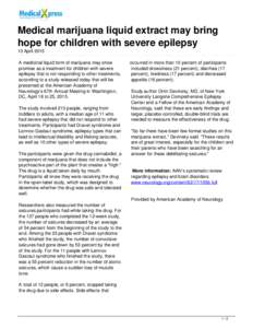 Medical marijuana liquid extract may bring hope for children with severe epilepsy