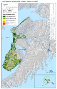Hillshade from Kenai Peninsula Borough GIS divisionAnadromous Waters from Alaska Department of Fish & Game. Wetland mapping polygons from Kenai Watershed Forum. Wetland functional assessment by Homer Soil & Water 