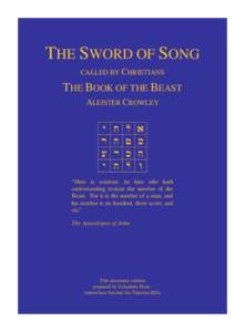 THE SWORD OF SONG CALLED BY CHRISTIANS THE BOOK OF THE BEAST ALEISTER CROWLEY y