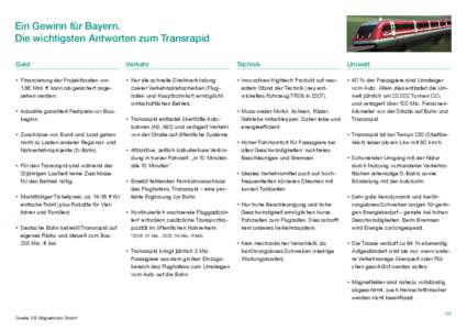 Ein Gewinn für Bayern. Die wichtigsten Antworten zum Transrapid Geld
