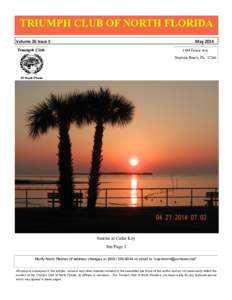 TRIUMPH CLUB OF NORTH FLORIDA Volume 26 Issue 5 MayForest Ave. Neptune Beach, Fla 32266