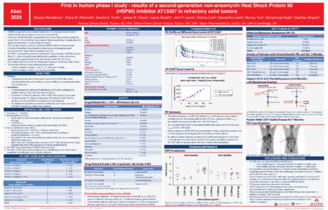 AbstFirst in human phase I study - results of a second-generation non-ansamycin Heat Shock Protein 90 (HSP90) inhibitor AT13387 in refractory solid tumors Daruka Mahadevan1, Diane M. Rensvold1, Sandra E. Kurtin1, 