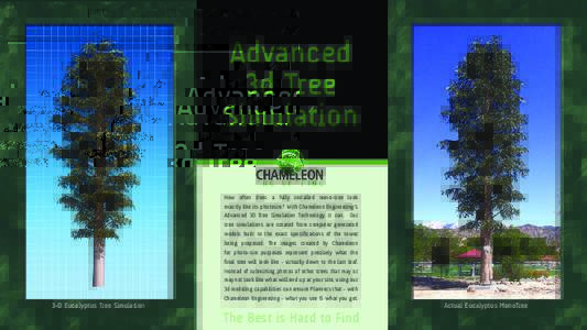 Advanced 3d Tree Simulation How often does a fully installed mono-tree look exactly like its photosim? With Chameleon Engineering’s Advanced 3D Tree Simulation Technology, it can. Our