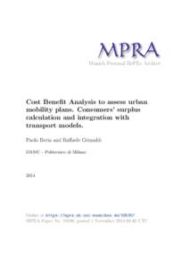 M PRA Munich Personal RePEc Archive Cost Benefit Analysis to assess urban mobility plans. Consumers’ surplus calculation and integration with