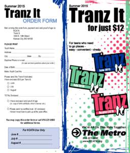 Tranz It ORDER FORM SummerMail or bring this order form, payment and valid proof of age to: