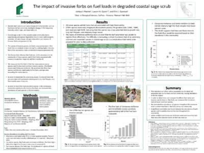 The impact of invasive forbs on fuel loads in degraded coastal sage scrub Joshua J. Paolini1, Lauren H. Quon1,2, and Erin J. Questad1 1Dept. Introduction • Invasive plant species can cause changes in fuel properties su