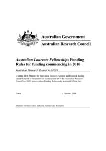 Australian Laureate Fellowships Funding Rules - For funding commencing in 2010