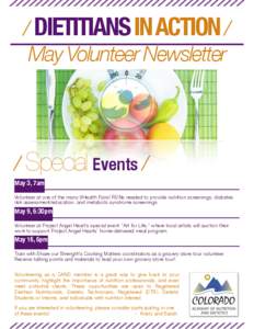 / DIETITIANS IN ACTION / May Volunteer Newsletter   / Special Events / May 3, 7am