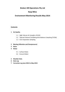 Broken Hill Operations Pty Ltd Rasp Mine Environment Monitoring Results May 2014 Contents 1