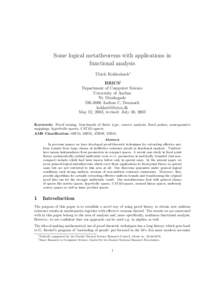 Some logical metatheorems with applications in functional analysis Ulrich Kohlenbach∗ BRICS† Department of Computer Science University of Aarhus