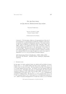 347  Documenta Math. On the Solutions of Quadratic Diophantine Equations