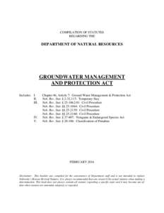 COMPILATION OF STATUTES REGARDING THE DEPARTMENT OF NATURAL RESOURCES  GROUNDWATER MANAGEMENT