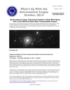 Volume 9, Number 6  What’s Up With the Astronomical League October, 2014