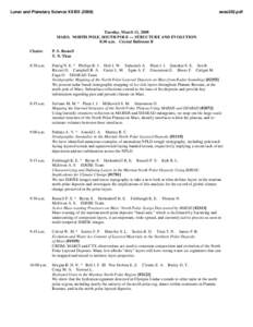 Lunar and Planetary Science XXXIX[removed]sess202.pdf Tuesday, March 11, 2008 MARS: NORTH POLE, SOUTH POLE — STRUCTURE AND EVOLUTION