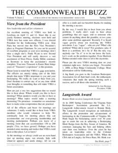 THE COMMONWEALTH BUZZ Volume 9, Issue 2 Spring[removed]A PUBLICATION OF THE VIRGINIA STATE BEEKEEPERS’ ASSOCIATION